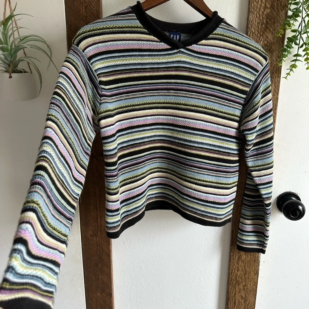Vintage 90s GAP Girls Striped Heavy Cotton Sweater Size Medium